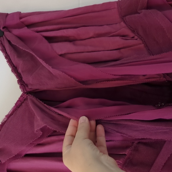 Feminine Silk Blend Flowy Coquette Elegant Pink Strapless Back Bows Midi Dress - Picture 4 of 9